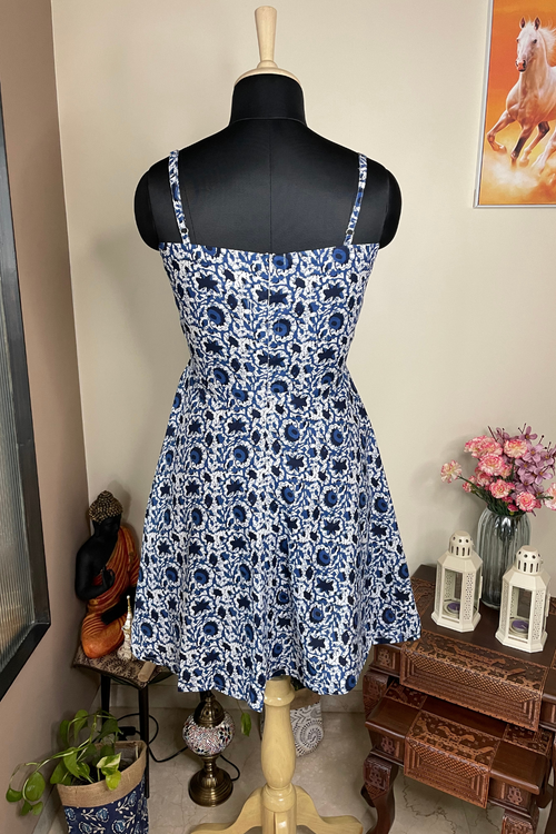 Joanna - Denim Blue Floral Sleeveless Mini Dress