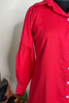 Crimson - Red Cotton Shirt With Puffed Sleeves