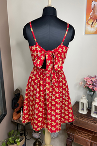 Amy - Red and Yellow Floral Skater Dress with Back Bow Tie Up