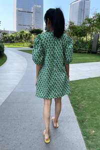Beatrice - Green and White Geometric Printed Shift Dress