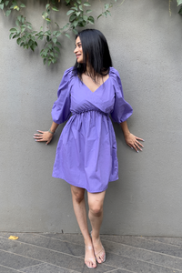 Orchid - Double Crazy Lavender Lantern Sleeve Frill Skater Dress