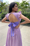 Iris - Lavender Geometric Print Midi Dress With Back Tie Up
