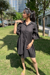 Natalia - Black Mini Shirt Dress With Layered Frilled