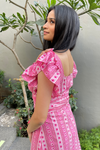 Hayley - Hot Pink Geometric Butterfly Sleeves Skater Dress