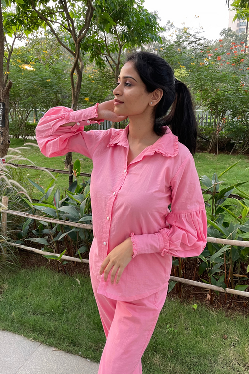 Irene - Flamingo Pink Shirt and Pant Co-ord Set