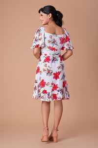 Amelia - White And Red Floral Short Dress