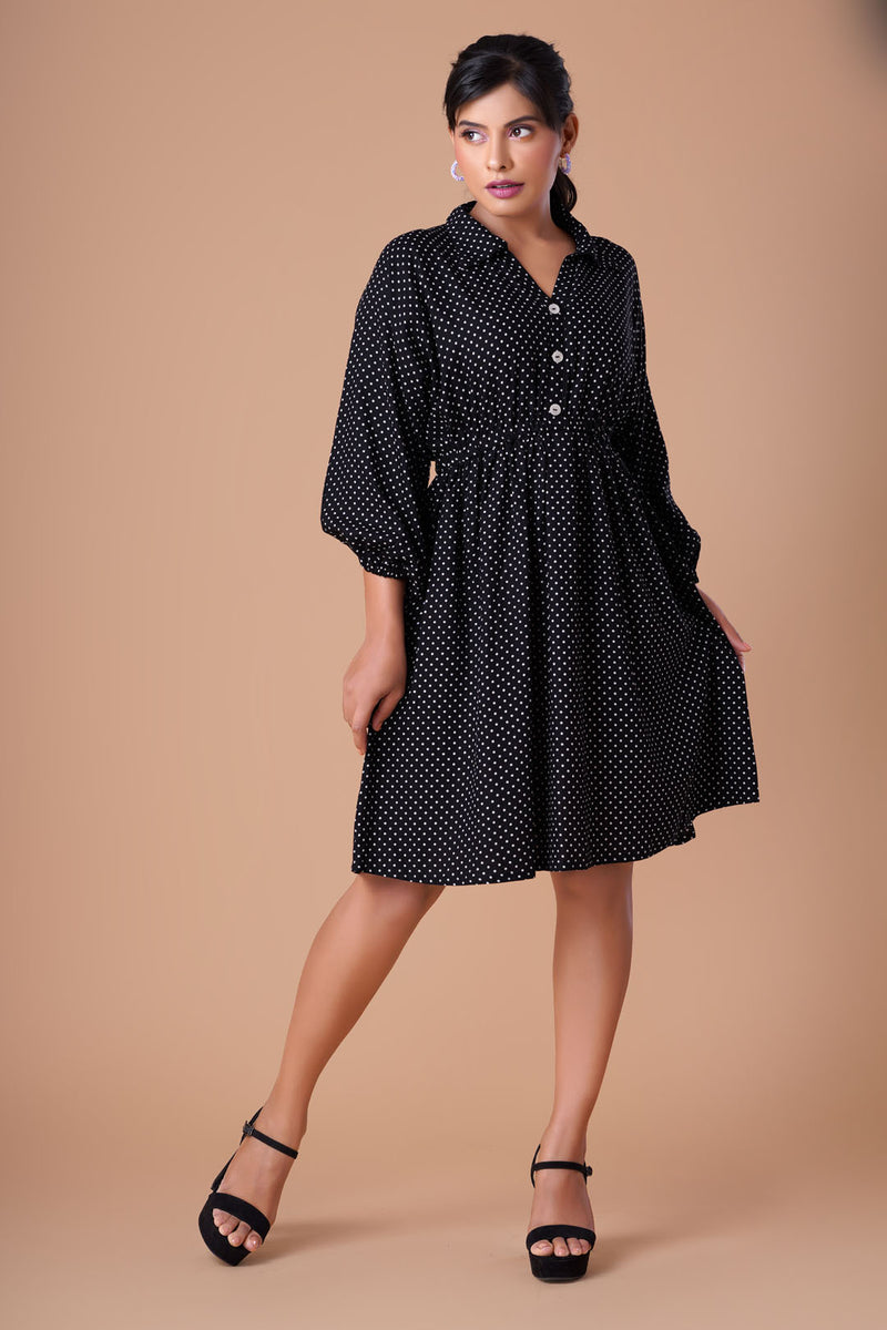 Avery - Black and White Polka Dot With Dolman Sleeves